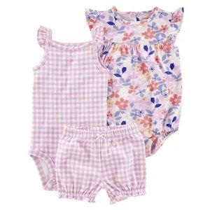 BABY GIRL CARTERS 3 PIECE GINGHAM BODYSUIT & SHORT SET SIZE 3M  #K34
